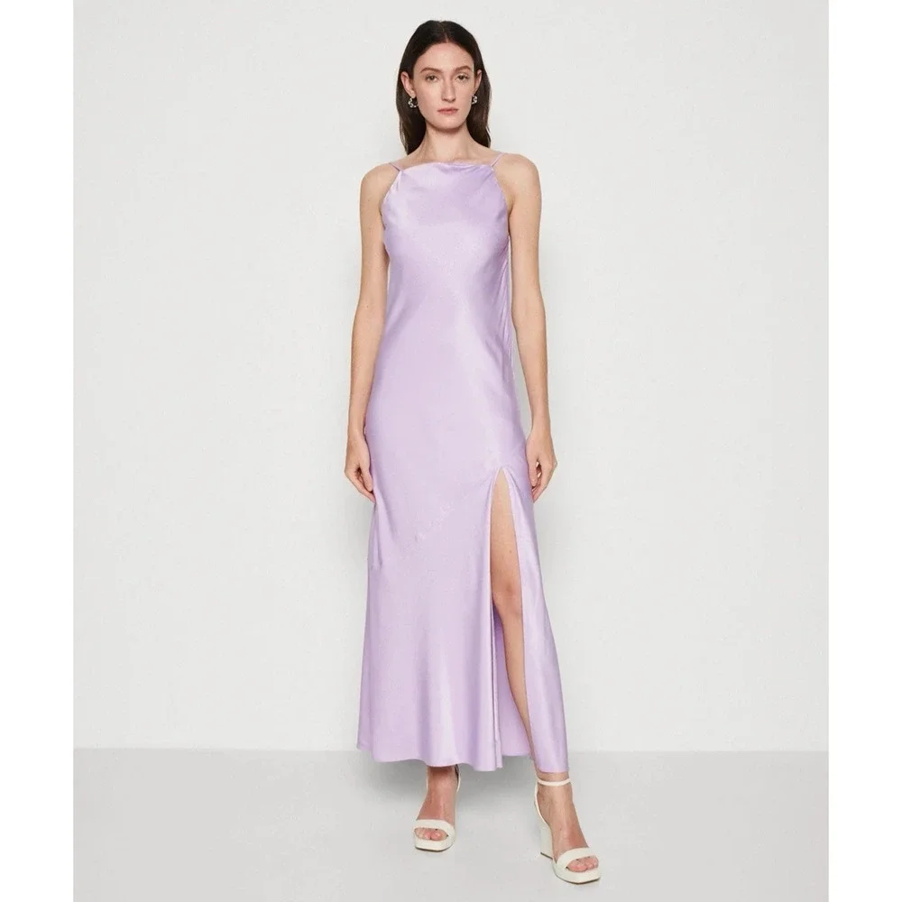 Abercrombie & Fitch Lilac Purple Low Back Gown Maxi Dress New XS Bias Cut Slit
